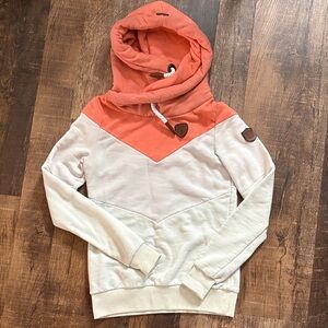 Wanakome Coral and Cream Cowl Neck Sweater